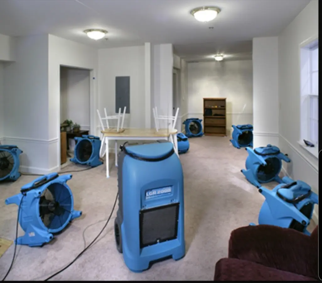 Air movers and dehumidifier setup for Water Extraction & Removal in Sealy